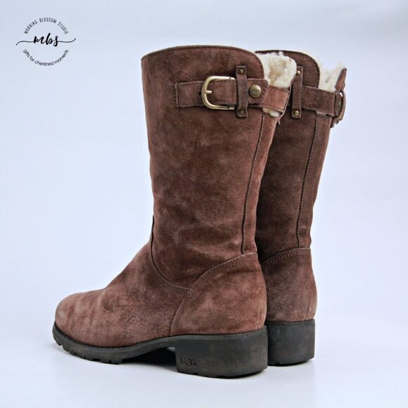 UGG Australia Maddison Mid Calf Side Zip Buckle Suede Boots Brown Women 7 - Picture 5 of 15